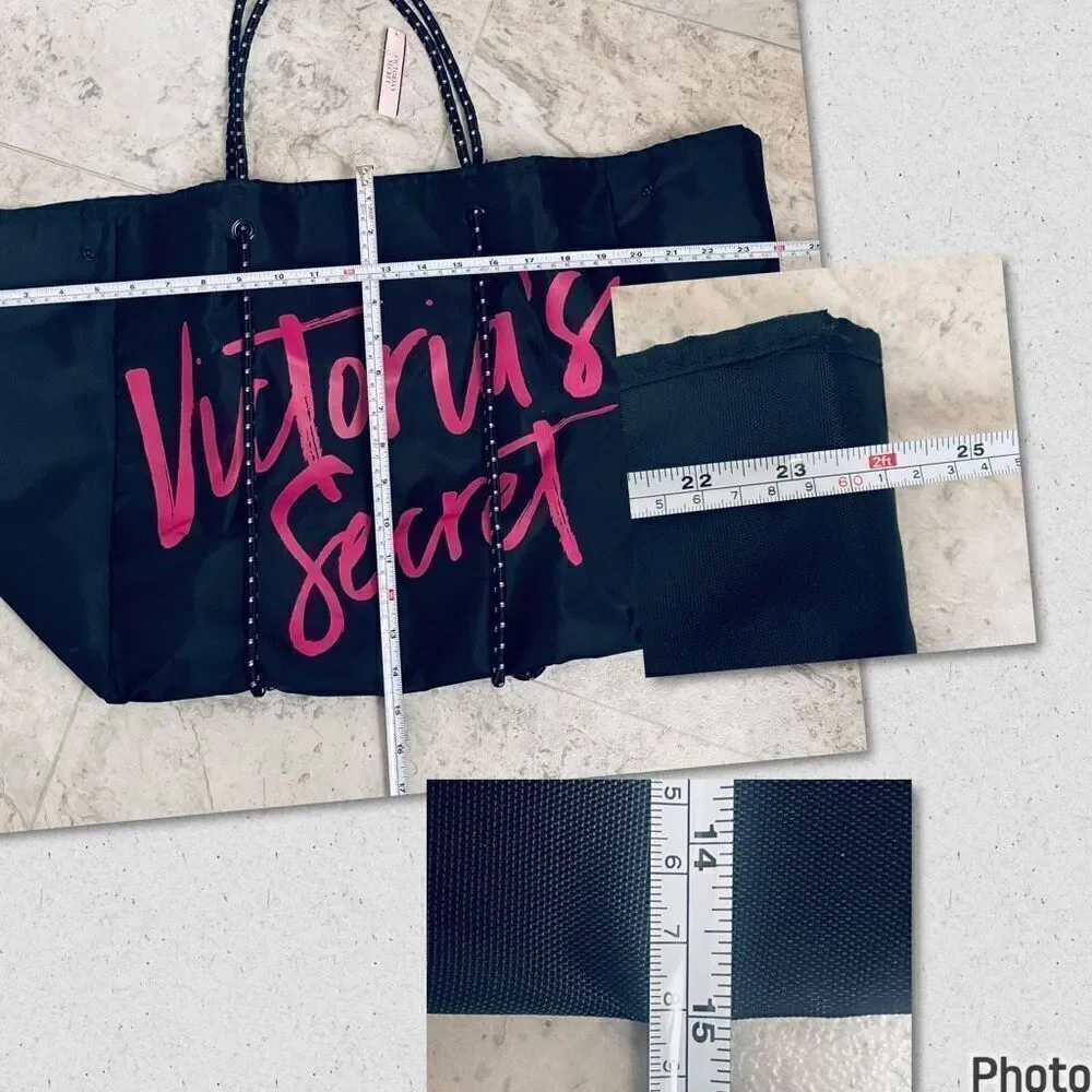 NWT Victoria’s Secret Angel Tote Black Pink Convertible Rope Weekender Tote Bag